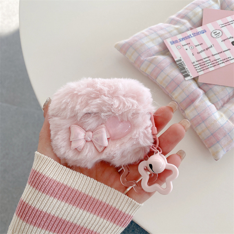 Love bow + จี้สําหรับ Airpods 1/2 3 Pro Pro2 pro3 Airpods4 ชุดหูฟังบลูทูธไร้สายป้องกันกรณี AirPods ชุดหูฟังป้องกันกรณี