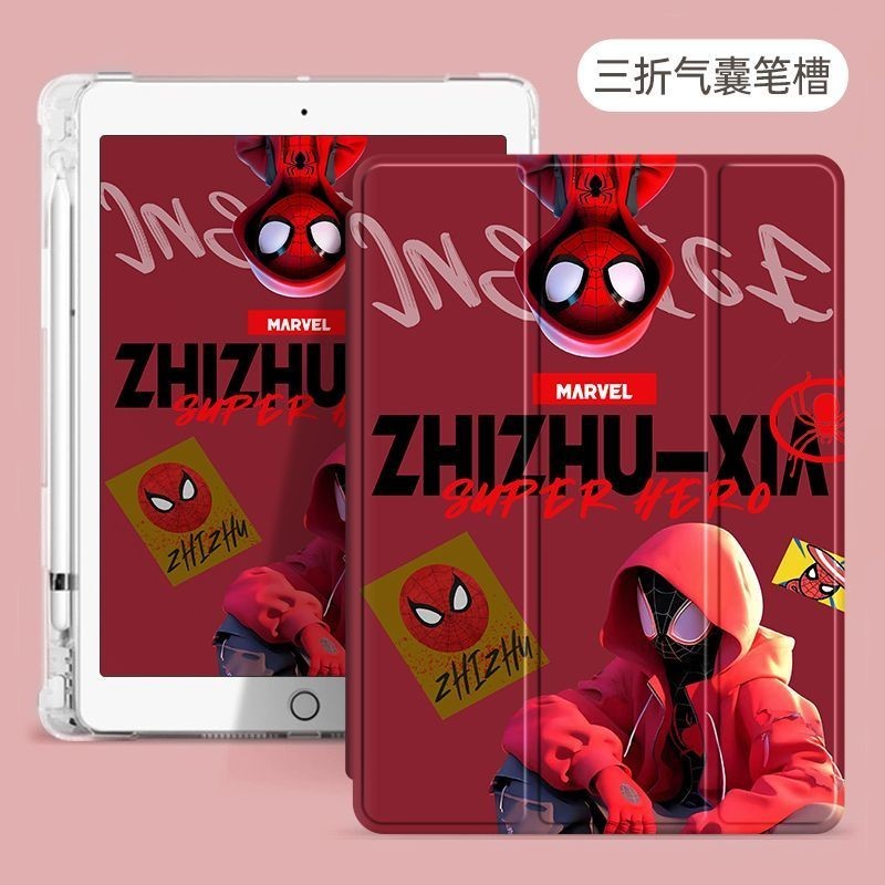 เคสแท็บเล็ต ซิลิโคน ลายการ์ตูนสไปเดอร์แมน พร้อมช่องใส่ปากกา พับได้ สําหรับ iPad Air5 Gen10 10.9 Air3 Air1 Air2 Gen9 Gen8 Gen7 Pro11 2020 2021