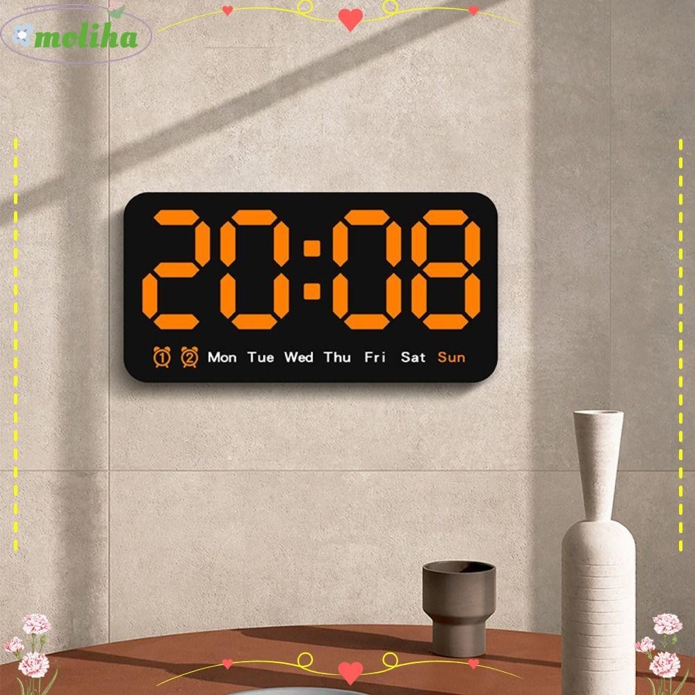 Moliha นาฬิกาแขวนอิเล็กทรอนิกส์ นาฬิกาดิจิทัล LED ติดผนัง อเนกประสงค์ นาฬิกาตั้งโต๊ะ วันที่ อุณหภูมิบ้าน DST