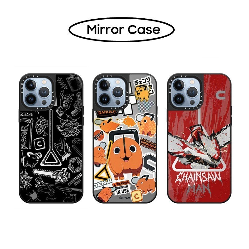 Casetify Chainsaw Man Pochita กระจกซิลิโคนอ่อนนุ่มสําหรับ iPhone 16 15 14 13 12 11 Pro Max 13 Mini 1