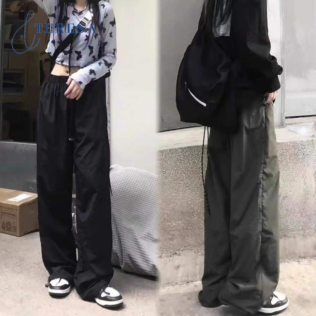 กางเกงขายาวผู้หญิง เอวสูง ทรงหลวม ขากระบอกสไตล์เกาหลี