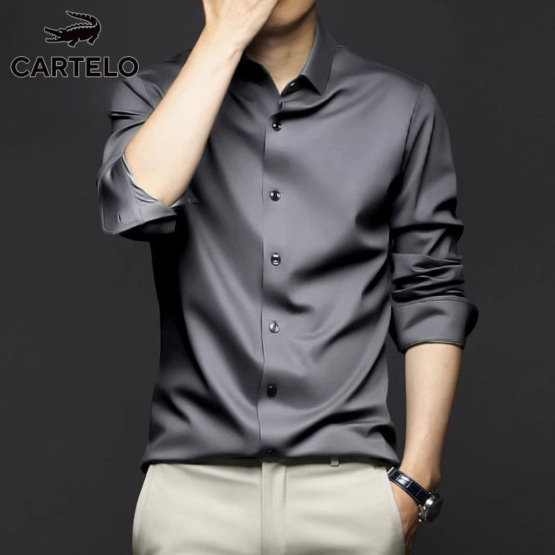 เสื้อเชิ้ตแขนยาว ป้องกันริ้วรอย ระดับไฮเอนด์ สีพื้น แบบเป็นทางการ แฟชั่นฤดูใบไม้ผลิ และฤดูใบไม้ร่วง สไตล์นักธุรกิจ สําหรับผู้ชาย