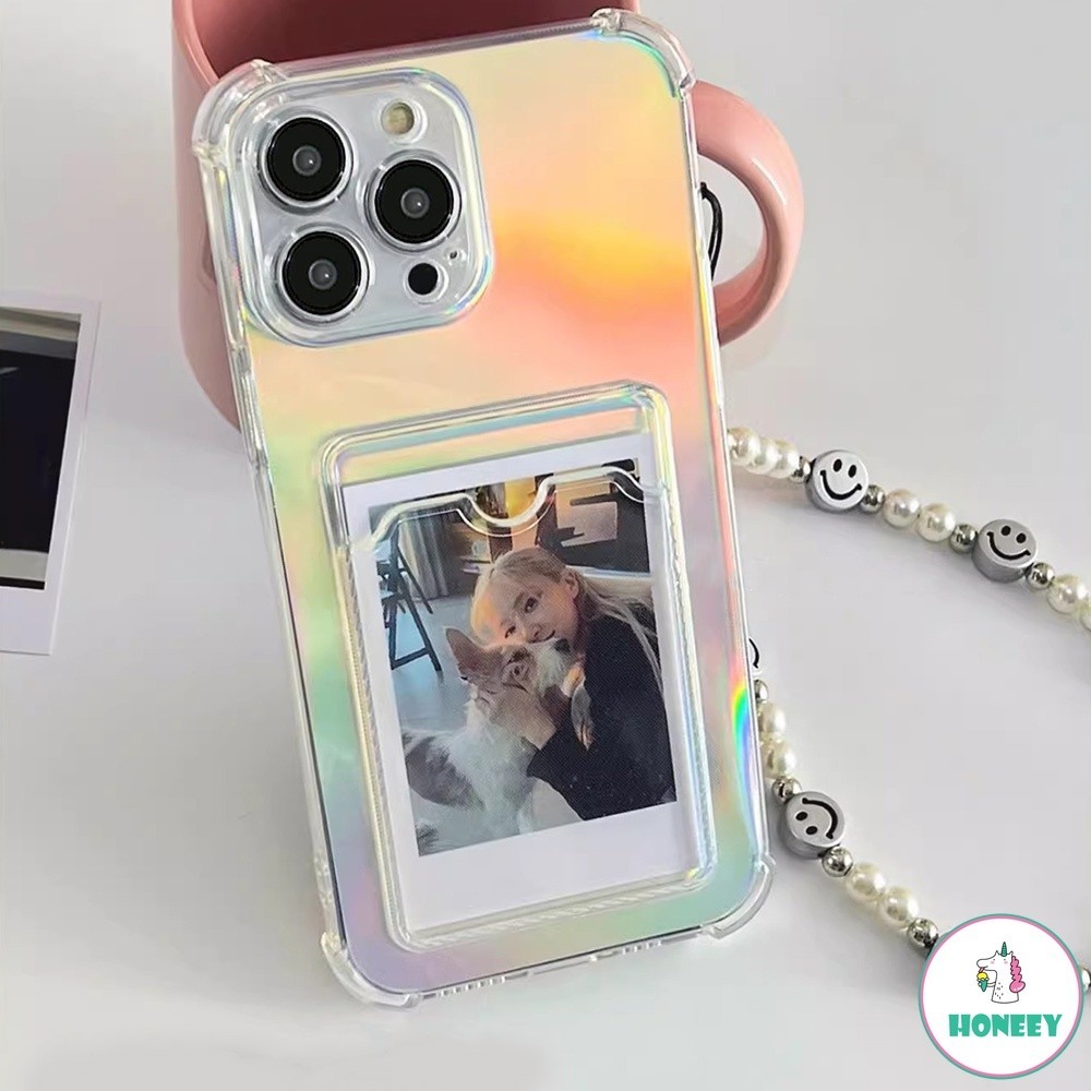 เคสโทรศัพท์มือถือแบบนิ่ม TPU ใส กันกระแทก ลายหน้ายิ้ม พร้อมสายคล้องมือ และช่องใส่บัตร หรูหรา สําหรับ iPhone 15 Pro Max 11 12 13 14 Pro Max XR XS 7 8Plus