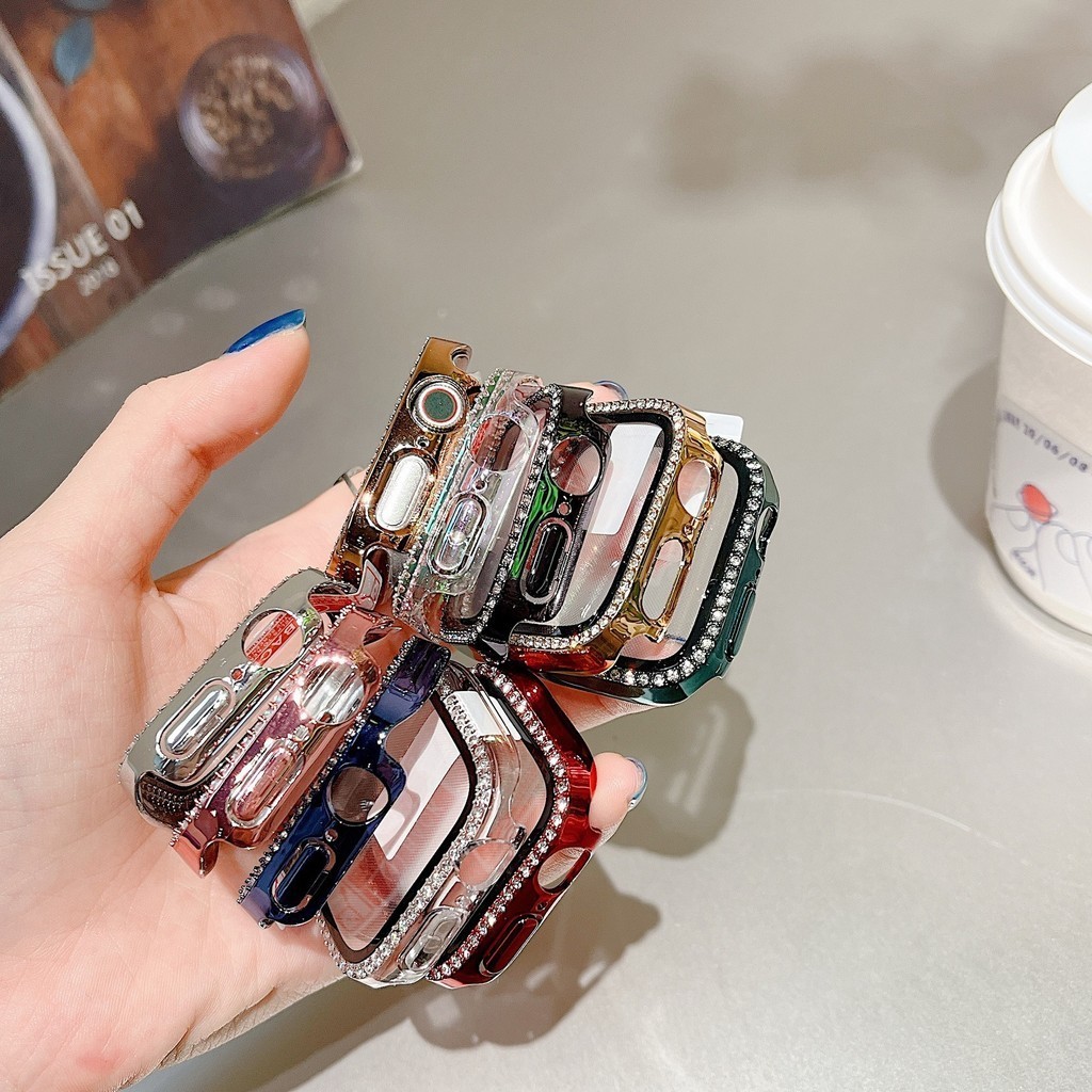 กระจก + เคส สําหรับ apple watch Ultra 10 9 SE 8 7 6 5 4 3 2 1, เคสกันกระแทก เพชร สําหรับ apple watch 42 มม. 46 มม. 40 มม. 44 มม. 41 มม. 45 มม. 38 มม. 42 มม.