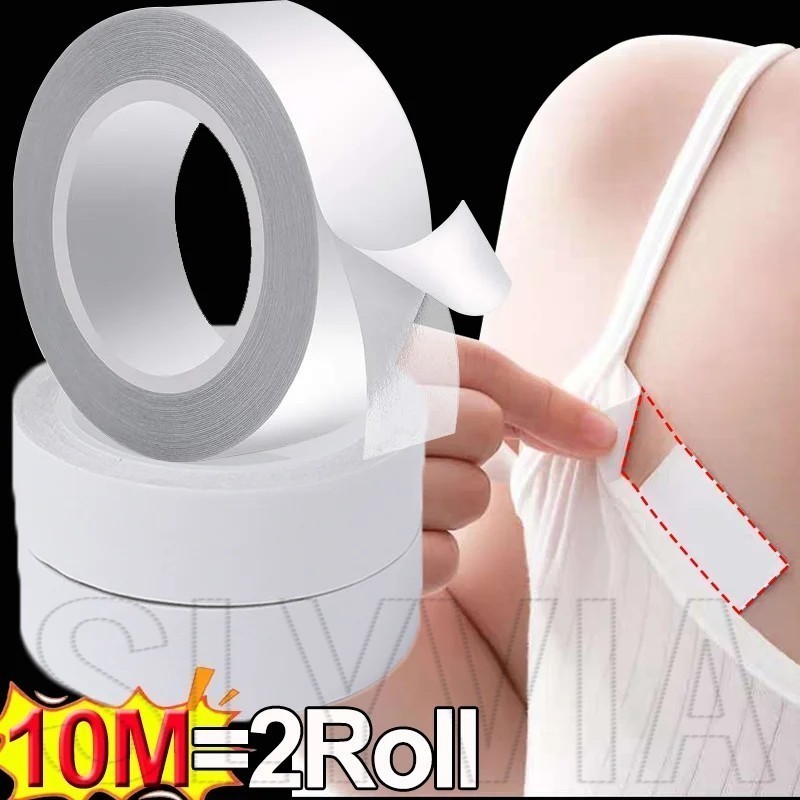 สติกเกอร์ใส 1 ม้วน - สําหรับผู้หญิง ผู้ชาย - อุปกรณ์คอปกเสื้อผ้า - สติกเกอร์หน้าอกที่มองไม่เห็น - ป้องกันการขับขี่, กันลื่น, เทปกาวในตัว - เทปสองด้าน