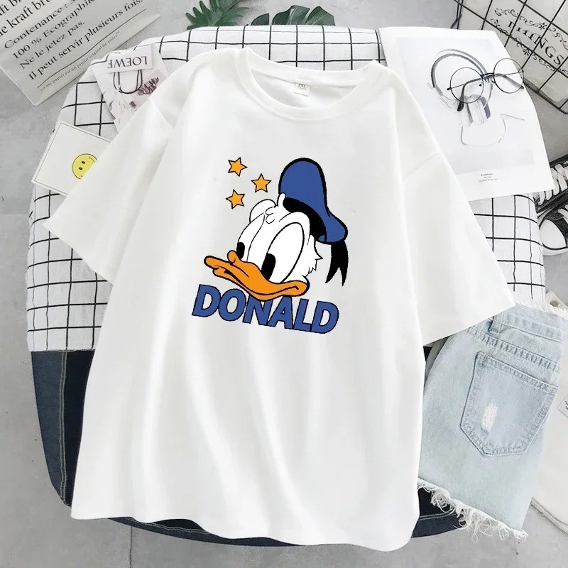 แฟชั่น Disney Hip Hop เสื้อผ้าผู้หญิง Mickey การ์ตูนพิมพ์ O-คอแขนสั้นเสื้อยืด Tops หลวม Streetwear