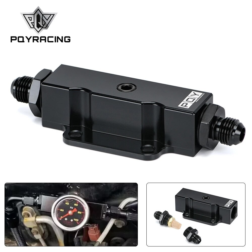 PQY - Performance Universal AN6 Inline Fuel Filter 6-AN 60 Micron Billet Aluminium Black 1/8 NPT Por