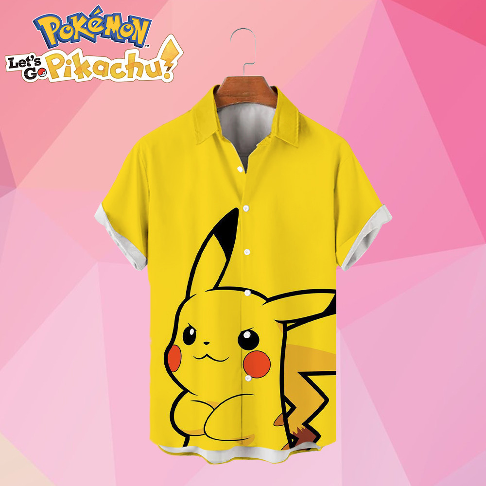 Pokémon Pikachu เสื้อชายหนุ่ม น่ารัก 2024 แฟชั่นอนิเมะ HD พิมพ์แขนสั้น Summer Streetwear Y2K