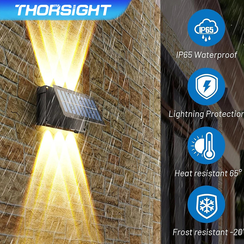 สว่างถึงเช้า ไฟพลังงานแสงอาทิตย์กลางแจ้งตกแต่งสนามติดอัตโนมัติ กันน้ำ Solar light สำหรับกลางแจ้ง โคมไฟติดผนังภายนอก