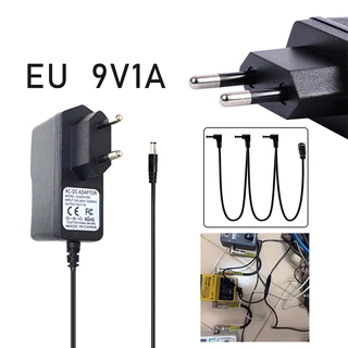 อะแดปเตอร์จ่ายไฟ สายแจ็คกีตาร์ 9V DC 1000mA สายคอร์ดลบภายในบวกด้านนอก สายยาว90ซม.