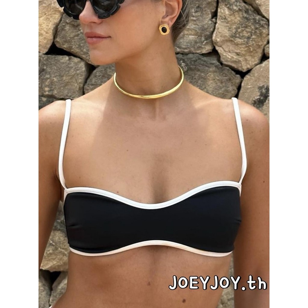 Joeyjoy-เสื้อชั้นในสตรีสลิงสปาเก็ตตี้ตัดต่ําสีตัดกันสลิมฟิตเสื้อกล้ามฤดูร้อนสตรีทแวร์
