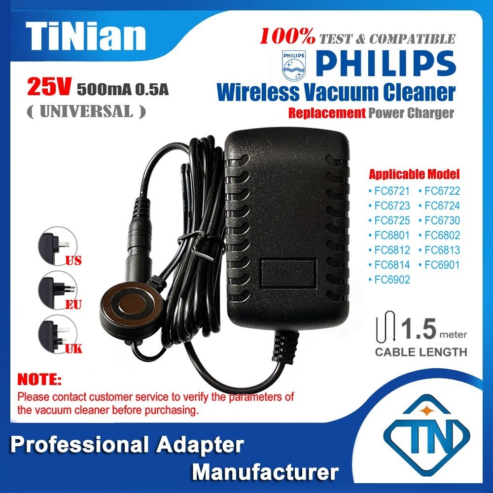 25V 500mA 0.5A AC / DC อะแดปเตอร์ชาร์จสำหรับ PHILIPS FC6721 FC6722 FC6723 FC6724 FC6725 FC6730 FC6801 SpeedPro 5000 Series Aqua 18V เครื่องดูดฝุ่นไร้สาย