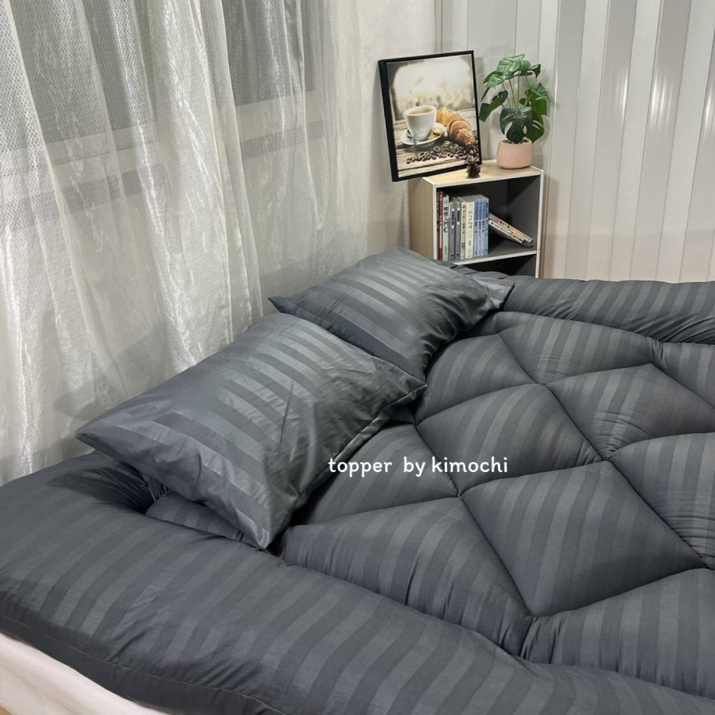 ที่นอน ท็อปเปอร์ สีเทาเข้มริ้ว รุ่นหนาพิเศษ ใย5ชั้น หนา10นิ้ว 6ฟุต 5ฟุต 3.5ฟุต ที่นอน topper