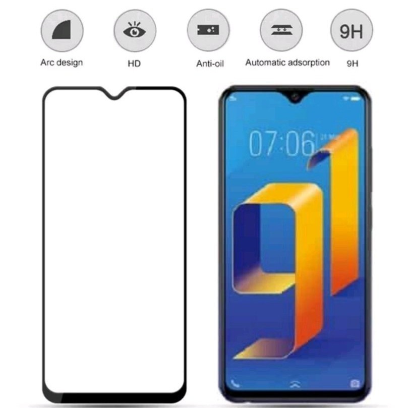 กระจกนิรภัยเต็ม Vivo y1s Y91 Y93 Y95 y91c Y17 เต็ม 5D screenguard ป้องกันรอยขีดข่วน Kaca temperglass