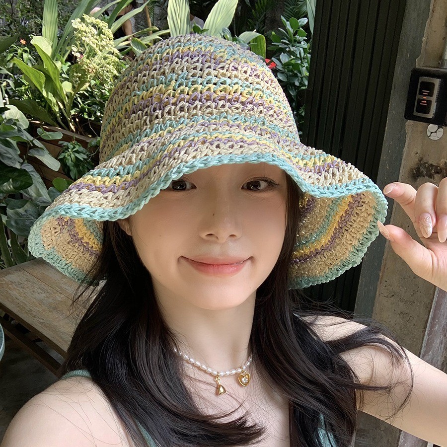 หมวกฟางสาน แฮนด์เมด สไตล์ชาวประมง แฟชั่นฤดูร้อน สําหรับผู้หญิง