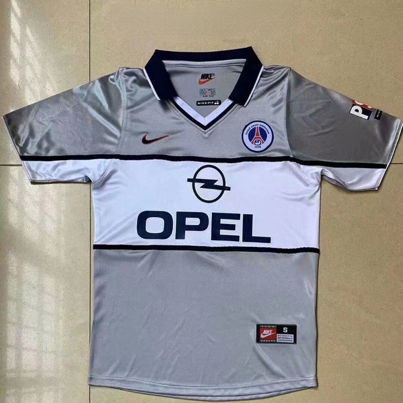 เสื้อกีฬาแขนสั้น ลายทีมชาติฟุตบอลปารีส 2000 Paris Away AAA สีเทา สไตล์วินเทจ แห้งเร็ว สําหรับผู้ใหญ่ ไซซ์ S-XXL