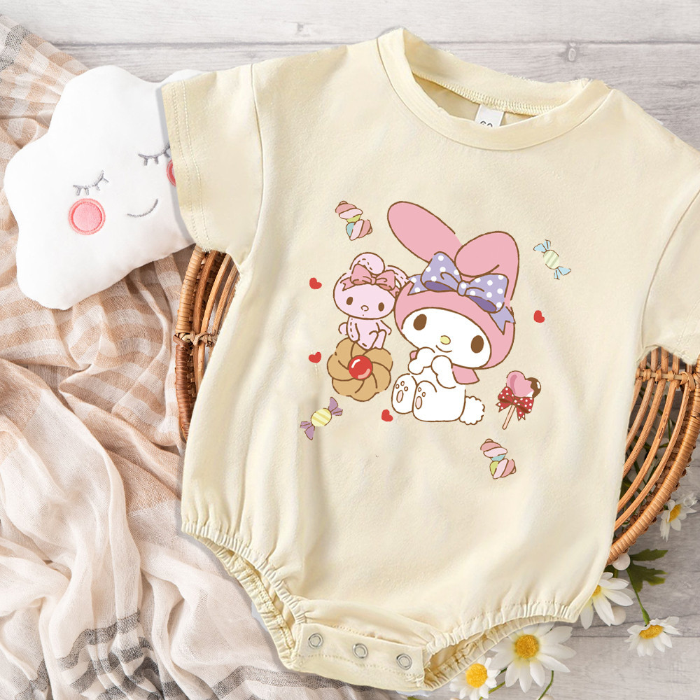 ชุดรอมเปอร์ บอดี้สูท คอกลม แขนสั้น แบบนิ่ม ลายการ์ตูน Melody สําหรับเด็กทารก