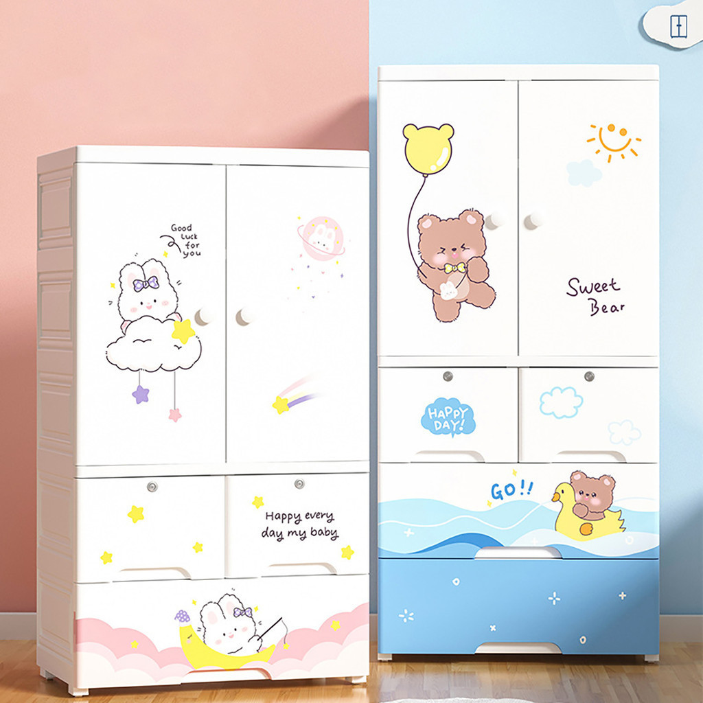 ตู้เสื้อผ้าพาสติก 4 ชั้น ลายการ์ตูนน่ารัก ขนาด 135x38x65 cm.