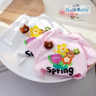 เสื้อยืดเด็ก เสื้อคอกลม สำหรับเด็กผู้หญิง ลายน่ารักๆ ผ้าผสมcotton DXT43