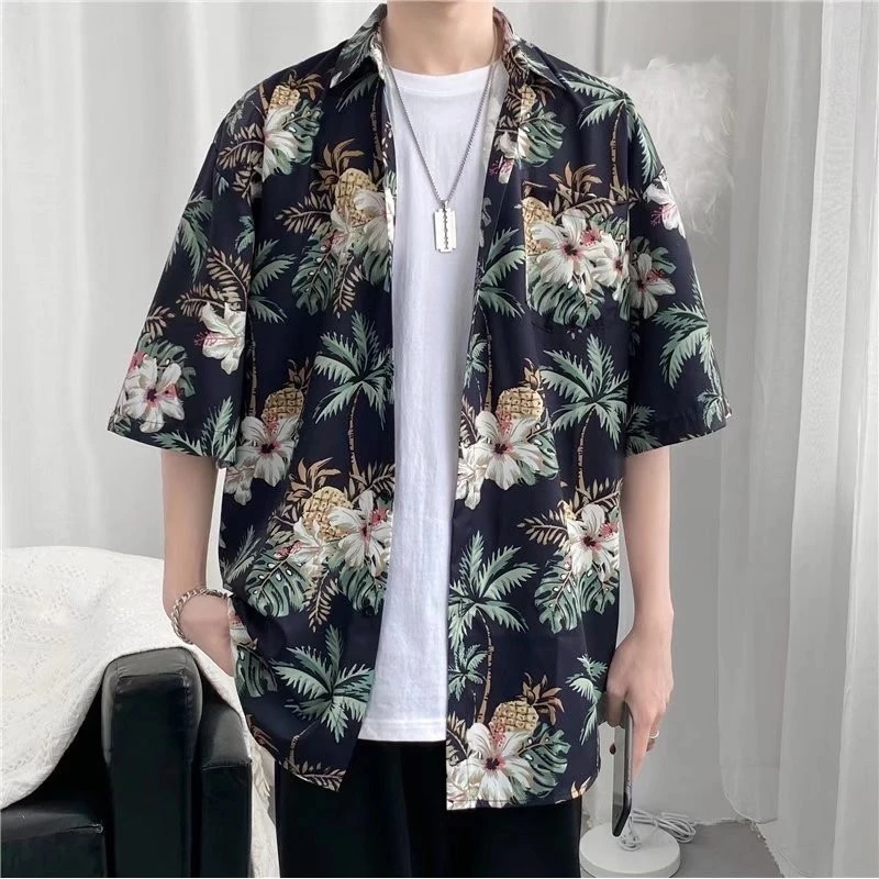 Maisida เสื้อฮาวายแขนสั้นผู้ชาย สไตล์วินเทจฮ่องกง thumbnail 9
