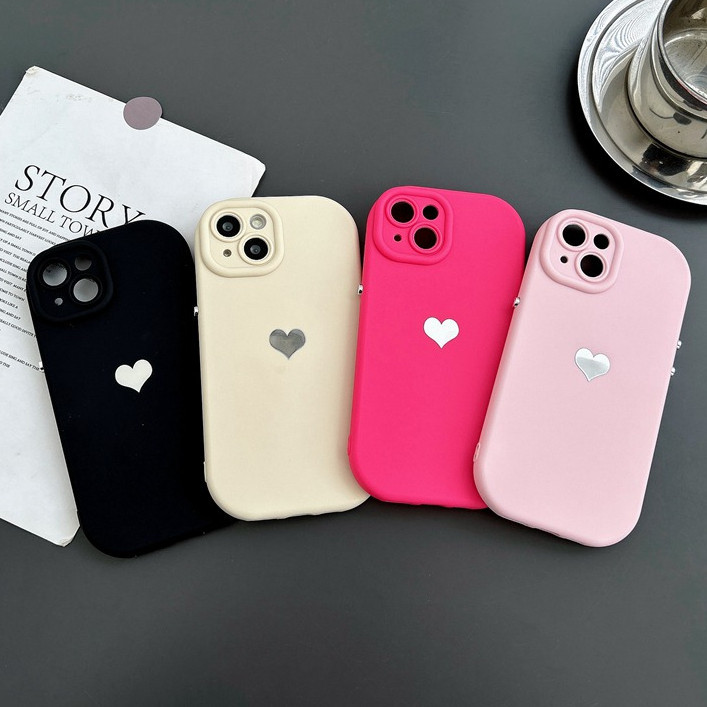 เคสโทรศัพท์มือถือ ซิลิโคนนิ่ม ลายหัวใจ สีเงิน สําหรับ iPhone 14 15 + Plus X XS XR 11 12 13 Pro Max 8
