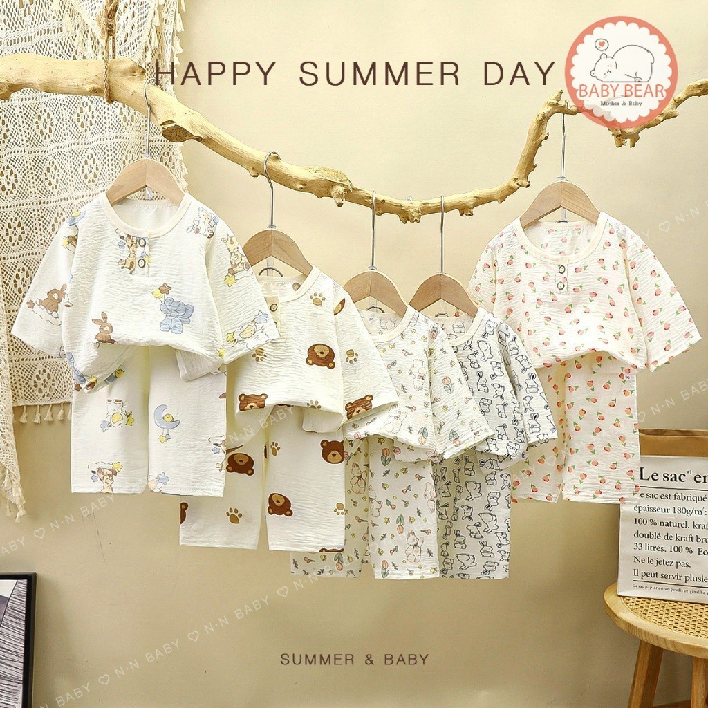 ชุดนอนเด็ก เสื้อผ้าเด็ก เสื้อ+กางเกงขา5ส่วน พิมพ์ลายน่ารักๆ