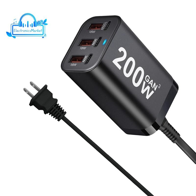 สไตล์ใหม่ 200W GaN Desktop 3C3A Charger -Border เฉพาะ GaN เครื่องชาร์จโทรศัพท์มือถือ GaN ชาร์จ US PL