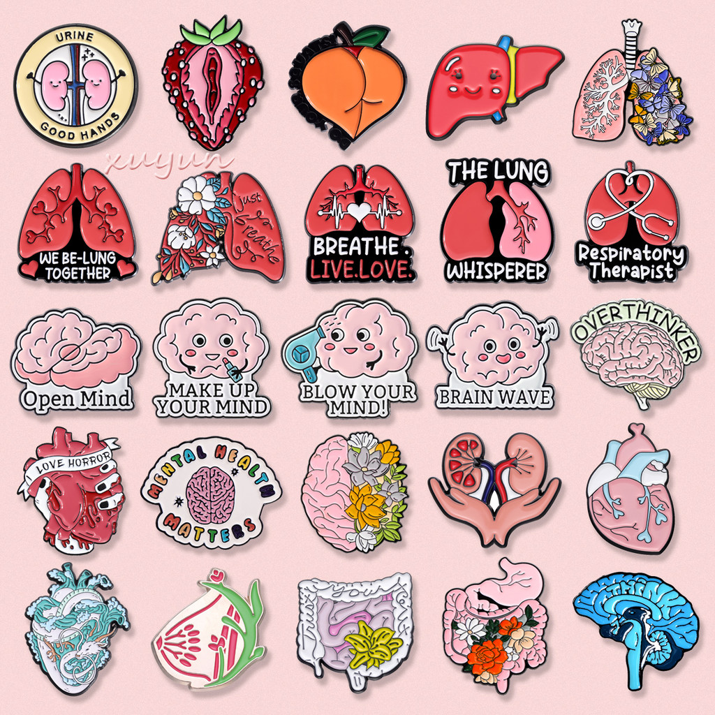 Creative Human Organ เคลือบ Pin ฟันสมองหัวใจ Womb รูปร่างเข็มกลัดโลหะ Badge เสื้อผ้าอุปกรณ์เสริมของขวัญสําหรับเพื่อน