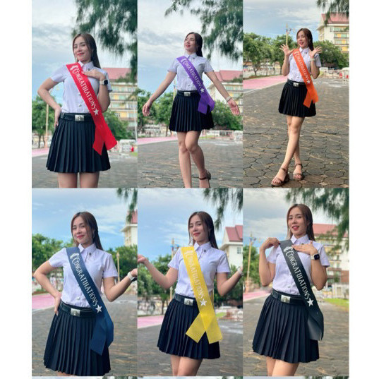 สายสะพายปัจฉิม congratulations ผ้าสปันบอนด์ เป็นทรงสวย พร้อมส่ง เก็บเงินปลายทางได้