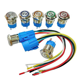 Switch 16mm สวิตช์เหล็ก กดติด กดดับ กดติด ปล่อยดับ ไฟ12-24VDC 5ขา มีของพร้อมส่งในไทย