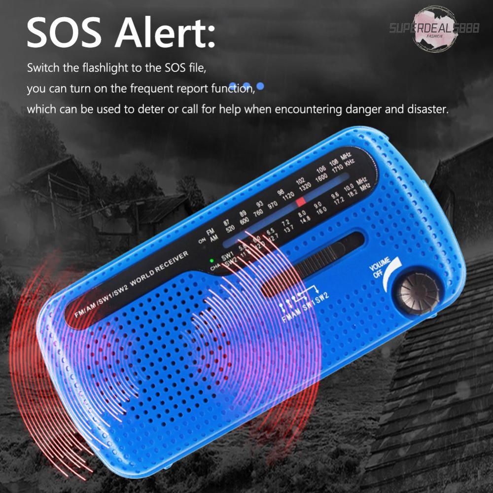 วิทยุมือหมุนพลังงานแสงอาทิตย์ วิทยุ AM/FM แบบพกพา พร้อมไฟฉาย LED สําหรับกลางแจ้ง [SuperDeals888.th]