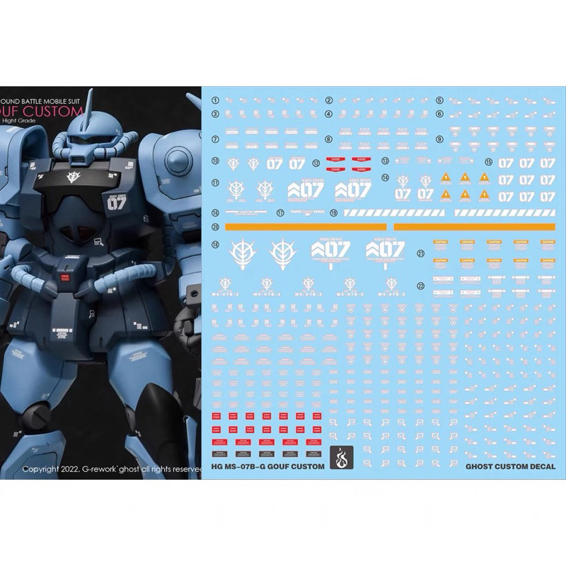 ✅พร้อมส่ง🔥 ดีคอลน้ำ DECAL [GHOST] HG 1/144 MS -07B-3 GOUF CUSTOM สะท้อนแสงแบล็คไลท์