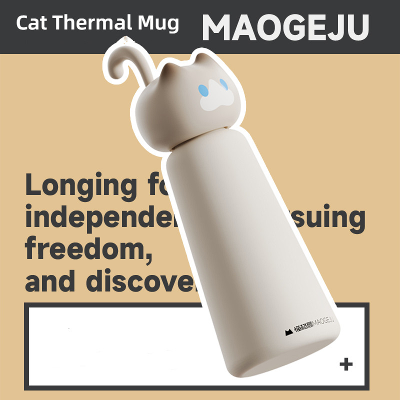 Maogeju Cat Thermos Cup แบบพกพาคู่สาวน่ารักถ้วยน้ําลูกแมว