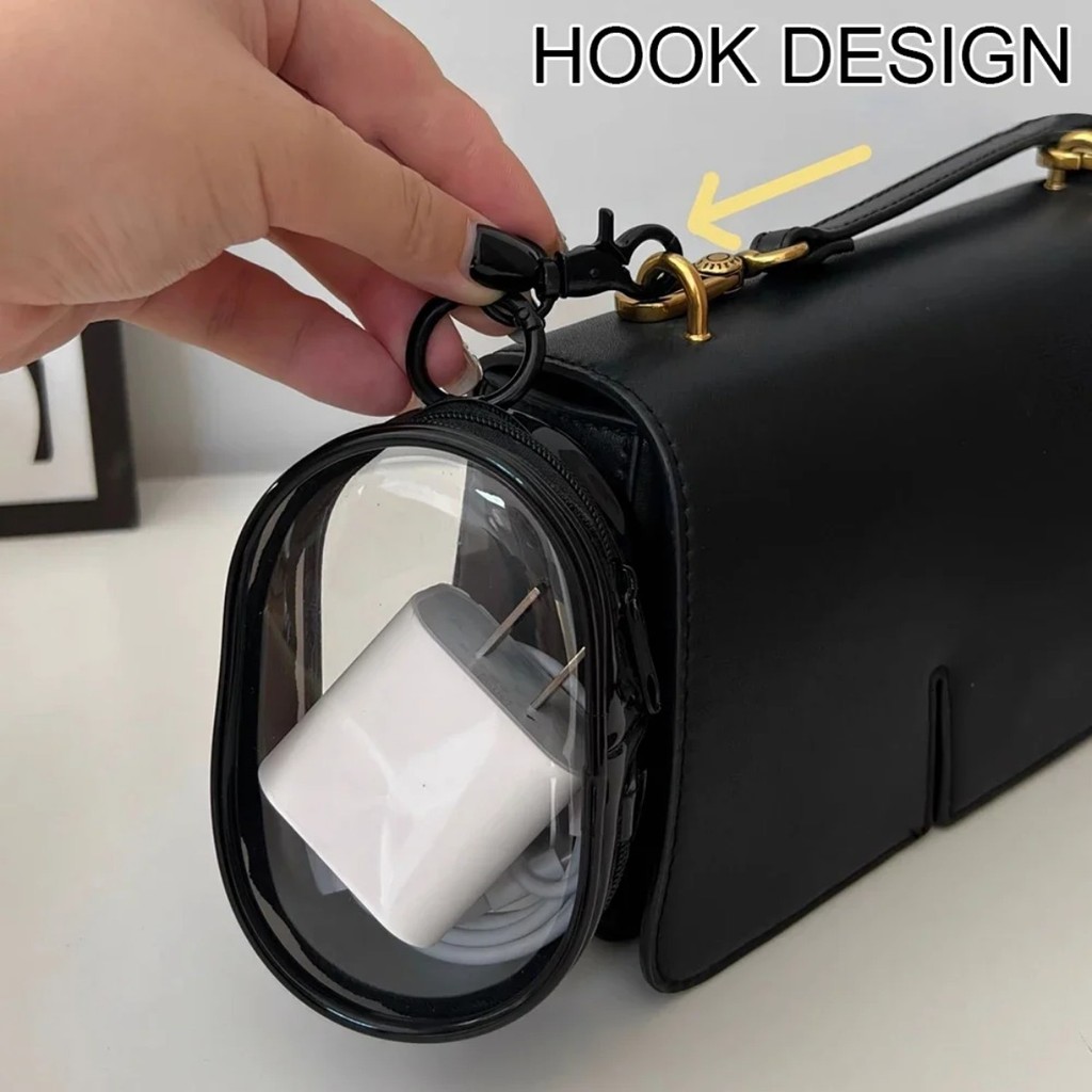 กระเป๋าเก็บสายเคเบิลข้อมูลแบบพกพาพร้อมขาตั้งสายใส Organiser Mini Travel Cable-Winder แต่งหน้าลิปสติกกระเป๋าเก็บ