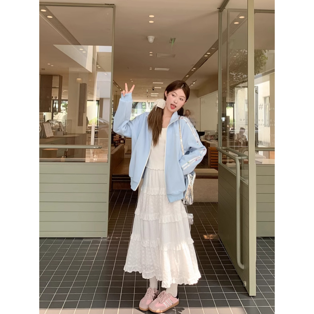 Solovely ผู้หญิง สไตล์เกาหลี ลายทาง แขนยาว แจ็คเก็ต ปักลาย ซิป เสื้อสเวตเตอร์ - รูปที่ 6