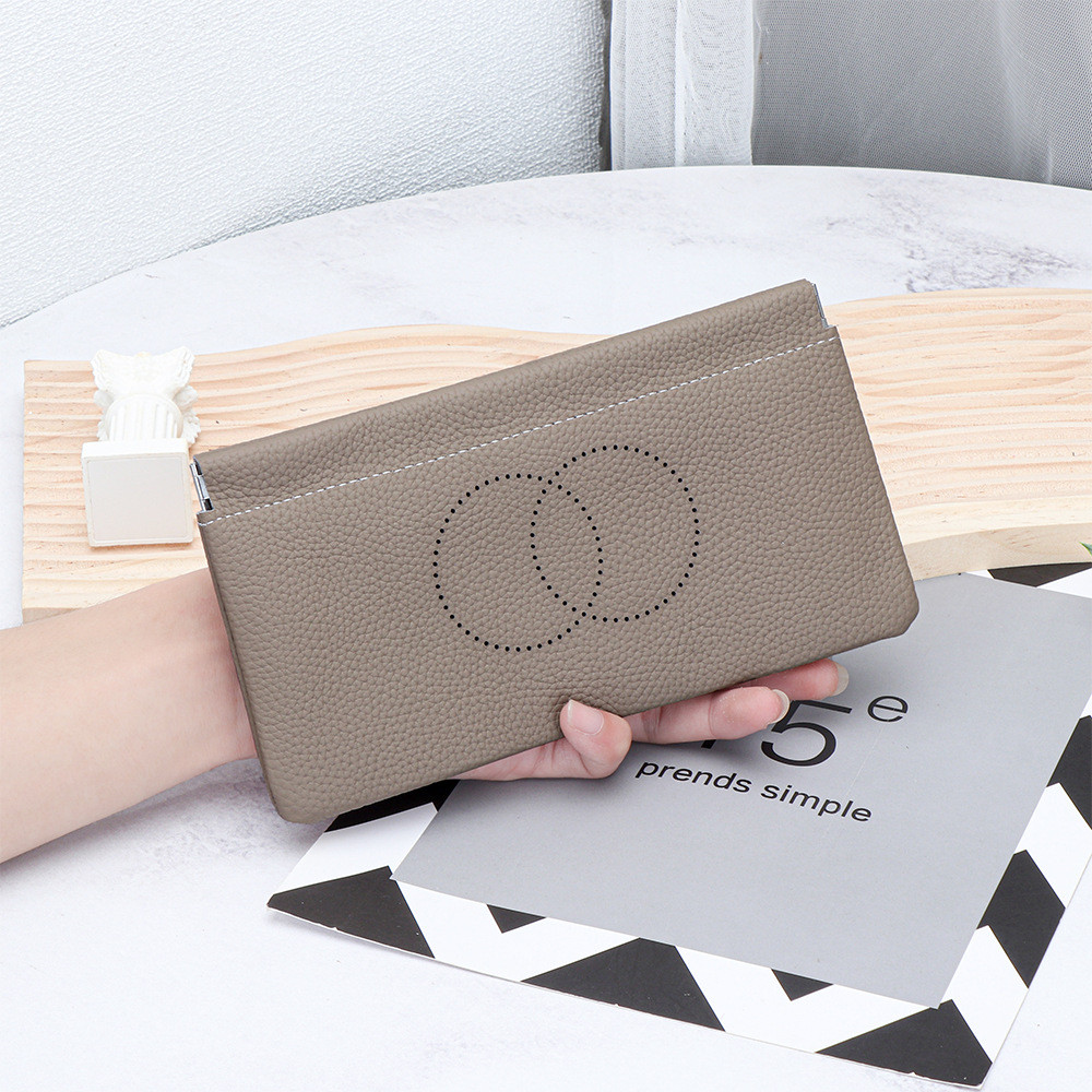 Long Ultra-Thin First Layer Cowhide Wallet ความจุขนาดใหญ่หนังนุ่มกระเป๋าโทรศัพท์มือถือ Simple Automatic Clos
