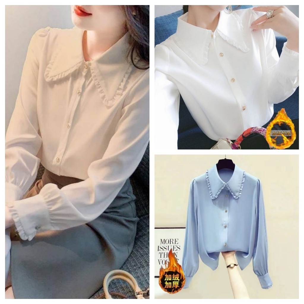 การลดอายุ เสื้อชีฟอง ผู้หญิง เสื้อผ้าฤดูใบไม้ร่วง เสื้อแขนยาวระดับไฮเอนด์