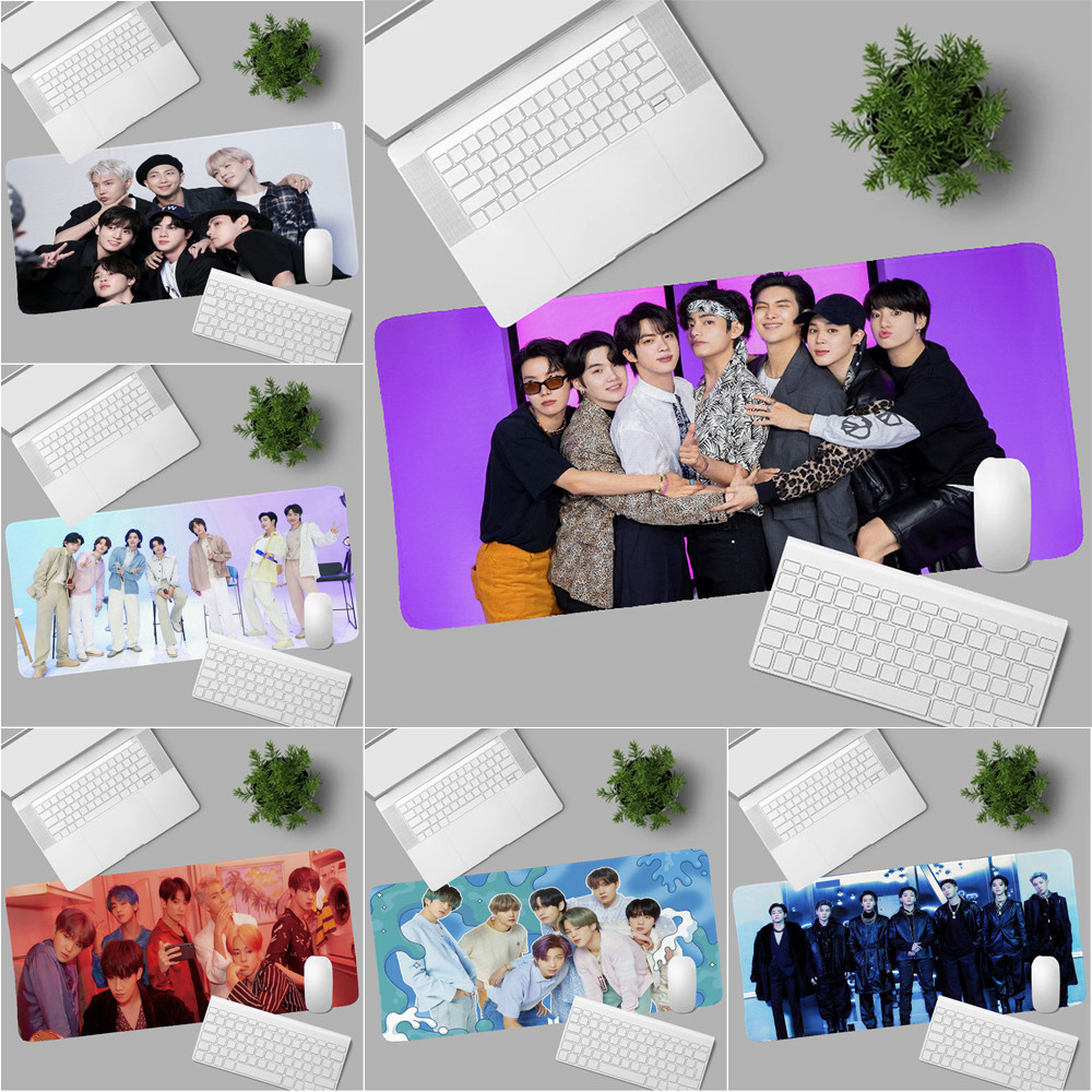 แผ่นรองเมาส์ พิมพ์ลาย BTS ขนาดใหญ่ 60x30 ซม. 80x40 ซม. สไตล์เกาหลี สําหรับคอมพิวเตอร์ตั้งโต๊ะ สํานักงาน