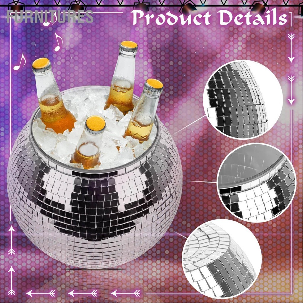 Furnitures Disco Ball ถังน้ำแข็งพลาสติกขนาดใหญ่ความจุ Party เครื่องดื่มถังสำหรับเบียร์ค็อกเทลไวน์ Silver
