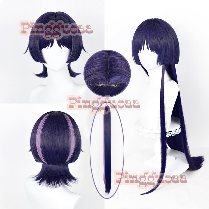 【Manmei】Genshin Impact Scaramouche Cosplay Wig Blue Purple Black Wigs 80cm Hair extensions Heat Resistant Synthetic Hair Halloween