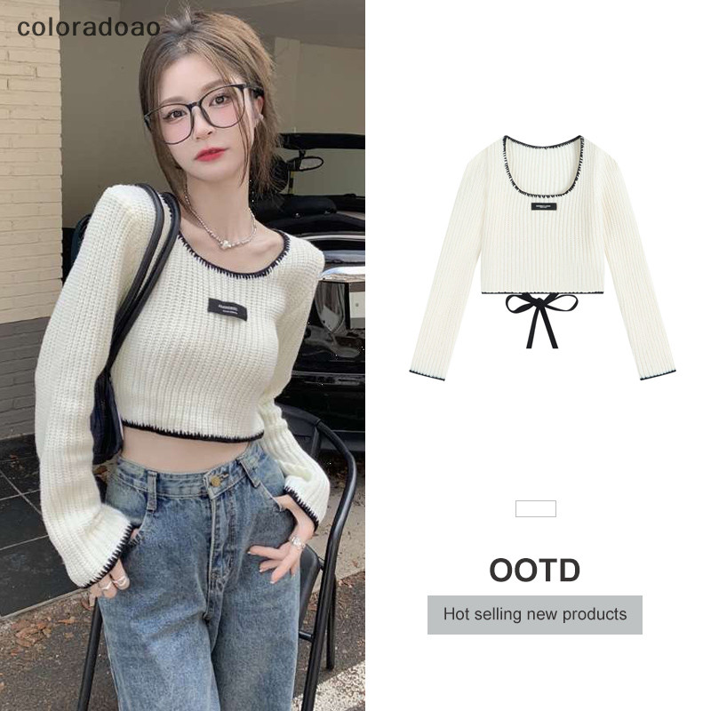 Crd เสื้อครอปกันหนาว แขนยาว ผ้าถัก แบบสวมหัว แนวสตรีท สําหรับผู้หญิง ZXH