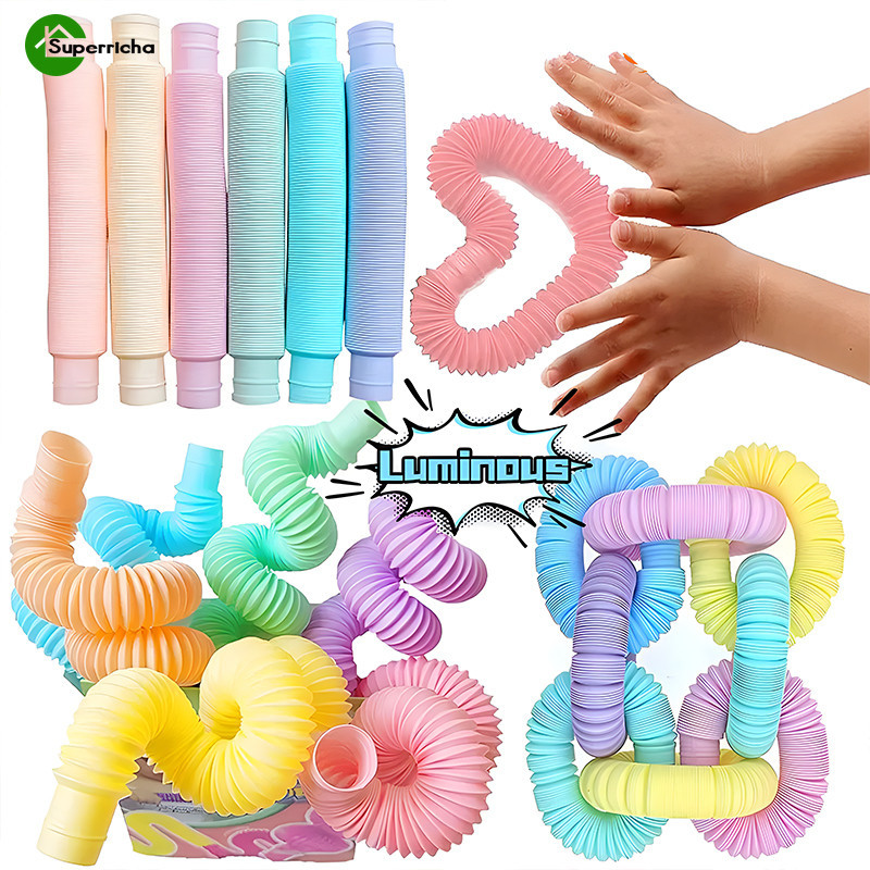 ของเล่นฟิดเจ็ตประสาทสัมผัสตลก - คลายเครียด ท่อยืดไสลด์ - ของเล่นคลายเครียด สําหรับเด็กวัยรุ่น - ท่อป๊อปเรืองแสง สีสันสดใส - ของเล่นพับได้ แบบยืดได้