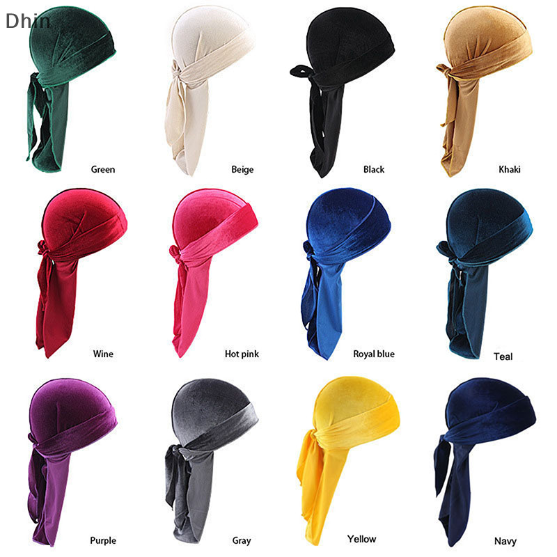 [Dhin] Unisex ผู้ชายผู้หญิง Durag Headwear หมวกผ้าไหมโจรสลัดห่อหมวก COD