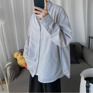 เสื้อแจ็กเก็ตแขนยาว แบบบาง ทรงหลวม ลายทาง แฟชั่นฤดูใบไม้ร่วง สไตล์เกาหลี และญี่ปุ่น สําหรับผู้ชาย