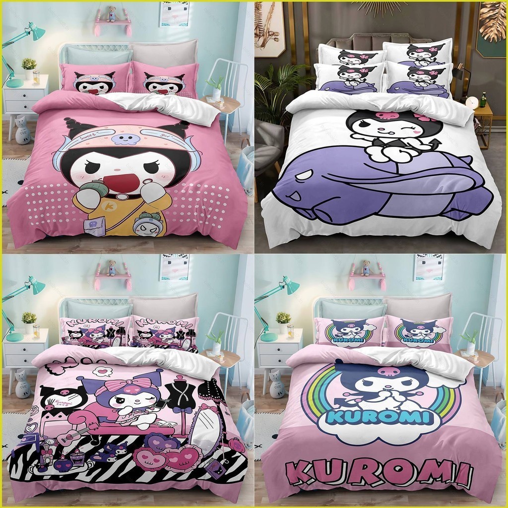 Acg Sanrio Kuromi ชุดเครื่องนอน ผ้าปูที่นอน ผ้าห่ม ปลอกหมอน บ้าน ห้องนอน หอพัก ล้างทําความสะอาดได้ 3IN1