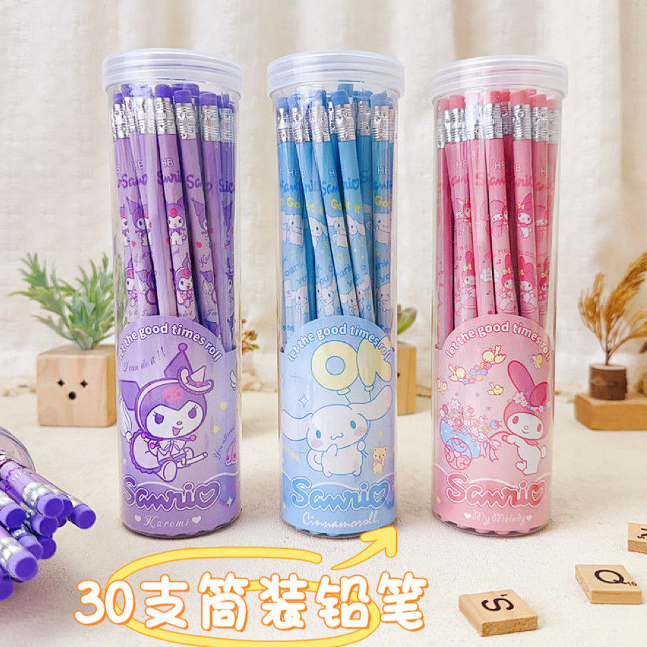 30ชิ้นหลอดแพ็ค ซานริโอ ดินสอการ์ตูนเด็กเครื่องเขียนนักเรียนHBดินสอไม้เขียนภาพวาดฝึกการประดิษฐ์ตัวอักษรร่างน่ารักคุโรมิดินสอลายเซ็นปากกาเขียนปากกาญี่ป