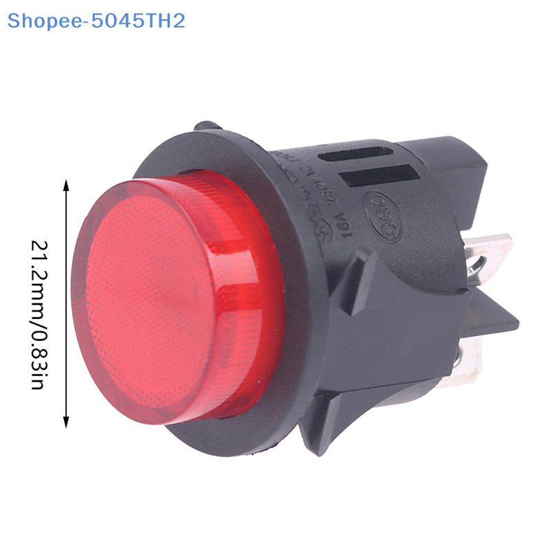 【SJ】สวิตช์ปุ่มกด สีแดง พร้อมไฟ 4 Pins 16A 250V 28*23.2 มม. PS18-16-2 (j)