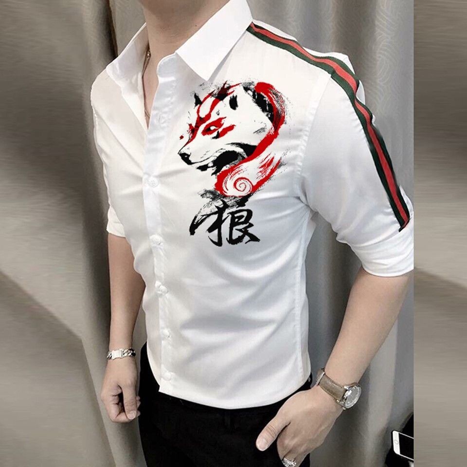 เสื้อเชิ้ตผู้ชาย LONG-SLEEVE คุณภาพสูง CALRAPHY WOLF PATTERN SHOP A57 (รูปถ่ายจริง)