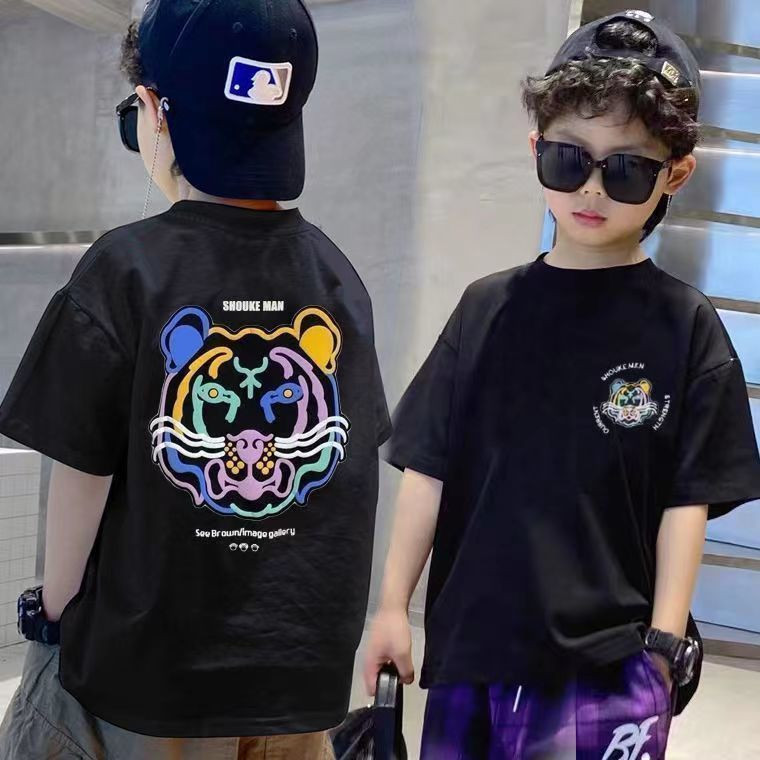 [Boy Top] (1-13Y) เสื้อยืดคอกลม แขนสั้น ผ้าฝ้าย 100% ทรงหลวม สไตล์แฟชั่น สําหรับวัยรุ่น
