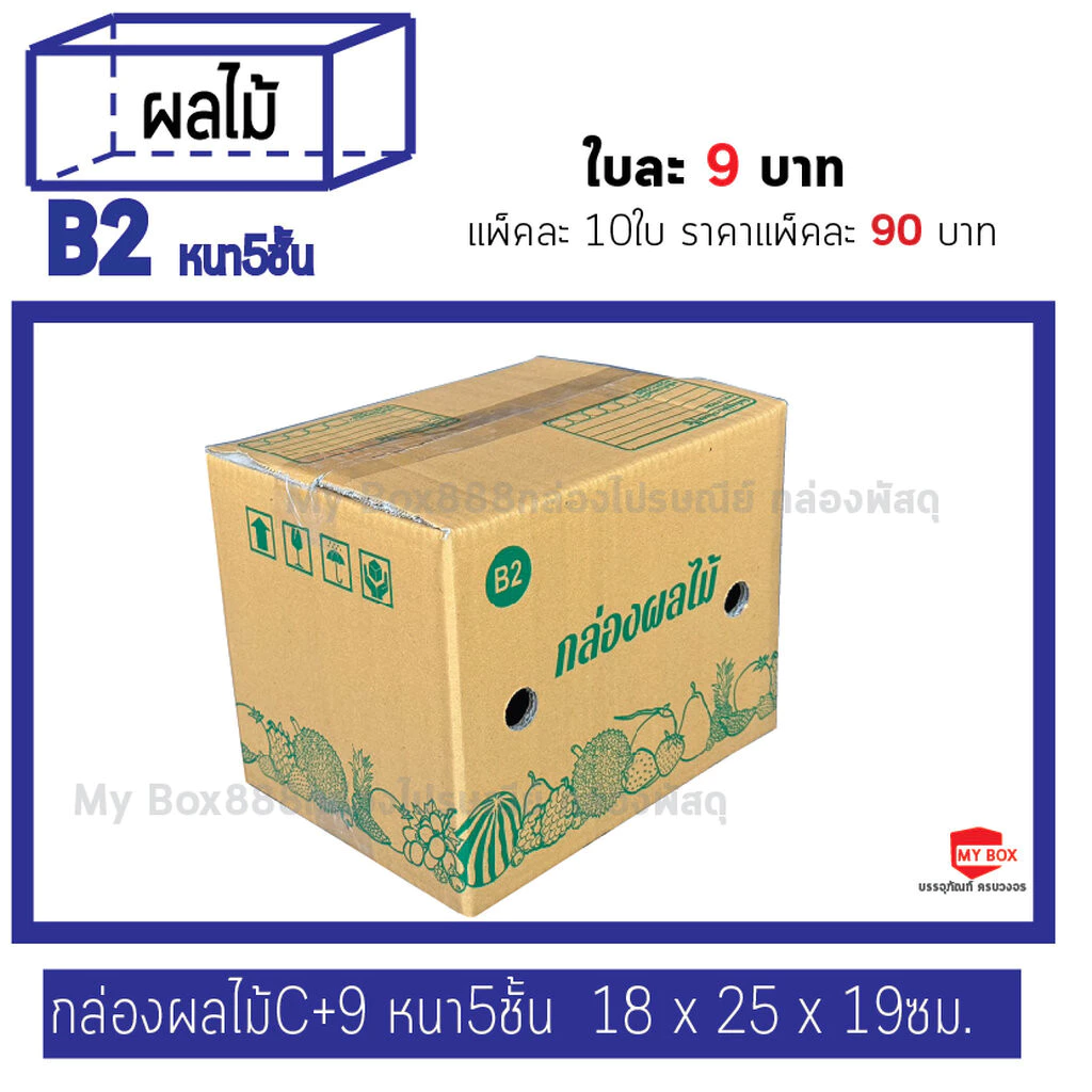กล่องผลไม้หนา5ชั้น เบอร์ B2 แพ็คละ 10ใบ ยอดกล่อง1000บาทค่าส่ง 100 บาท กดBuyer Self collect แยกค่าส่ง